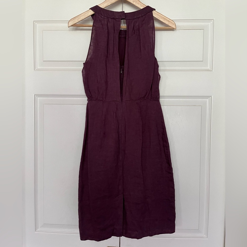 {LOFT} Sleeveless Linen Mini Shift Dress in Eggplant - Women's 0 - Picture 4 of 8